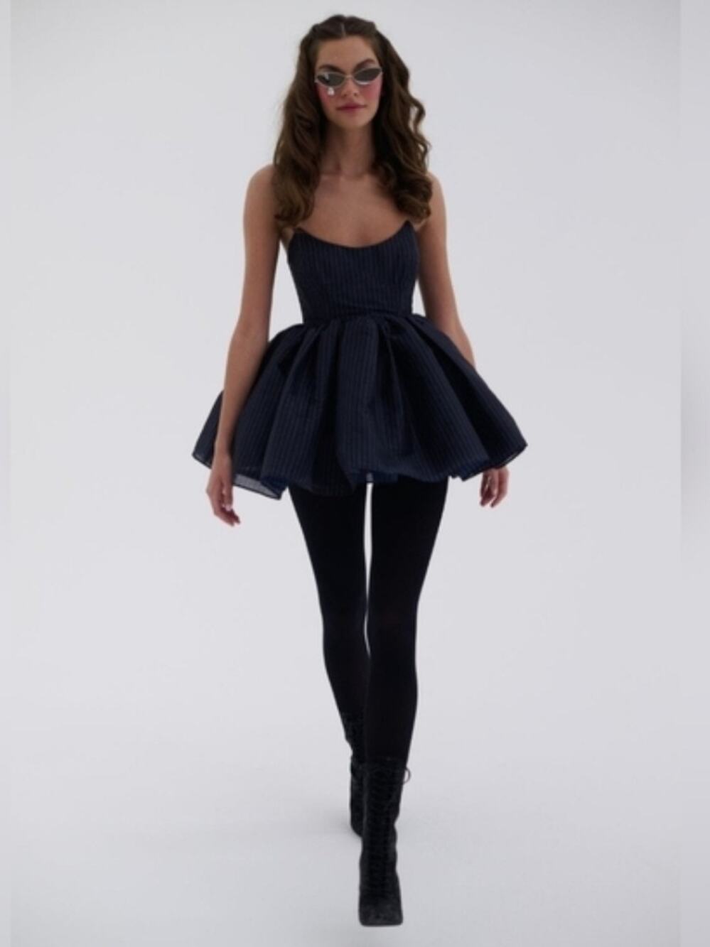 NWT Selkie The Pinstripe Veuve Dress Black Size XL
